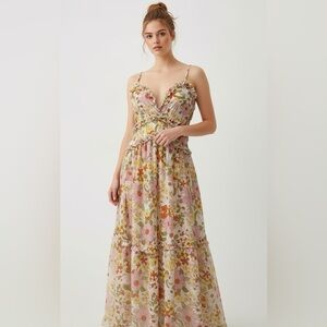 Altard State Floral Midi Dress Ruffle Airy Feminine Summer Resort Bridal Shower